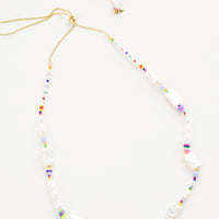 3: Beaded necklace with a mix of beads with long adjustable gold box chain