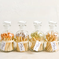 2: Safety matches in vintage style glass apothecary jars, with four match tip color options.