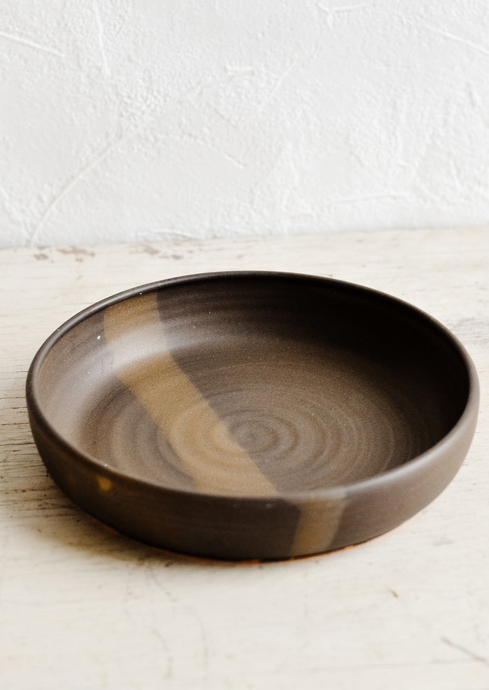 Matte Earth / Noodle Bowl: A wide and shallow ceramic bowl in matte brown.