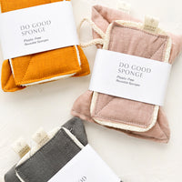 1: Three linen sponge sets in amber, rose and charcoal.