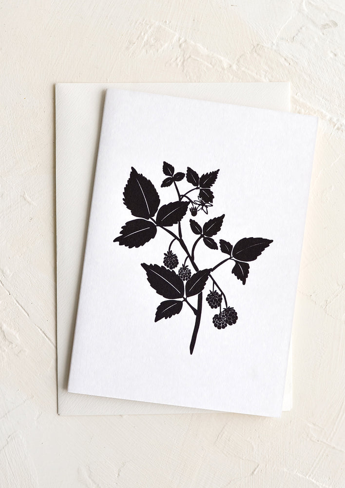 Raspberry: A white greeting card and envelope with wild raspberry print.