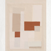 1: A photographic art print of beige, white and rust layered fabric.