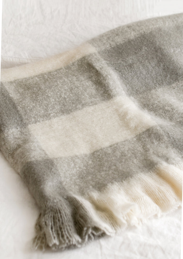 1: A mohair-look throw in grey and cream gingham.