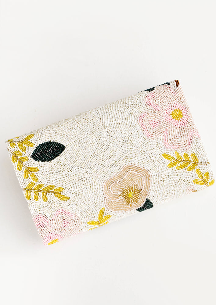 Beaded clutch with pastel floral pattern