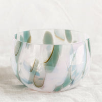Sea Green / Lilac: A speckled glass candy bowl in sea green and lilac.