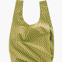 Green Trippy Checker: A reusuable standard Baggu bag in green trippy checker print.