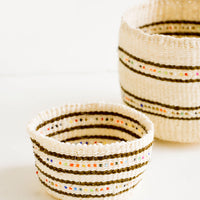 3: Natural sisal grass baskets in two sizes with stripes and rainbow beading