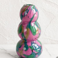 Triple Bubble: A speckled glass vase in pink, teal and green palette.