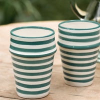 5: Two moroccan Beldi cups in striped teal ceramic.