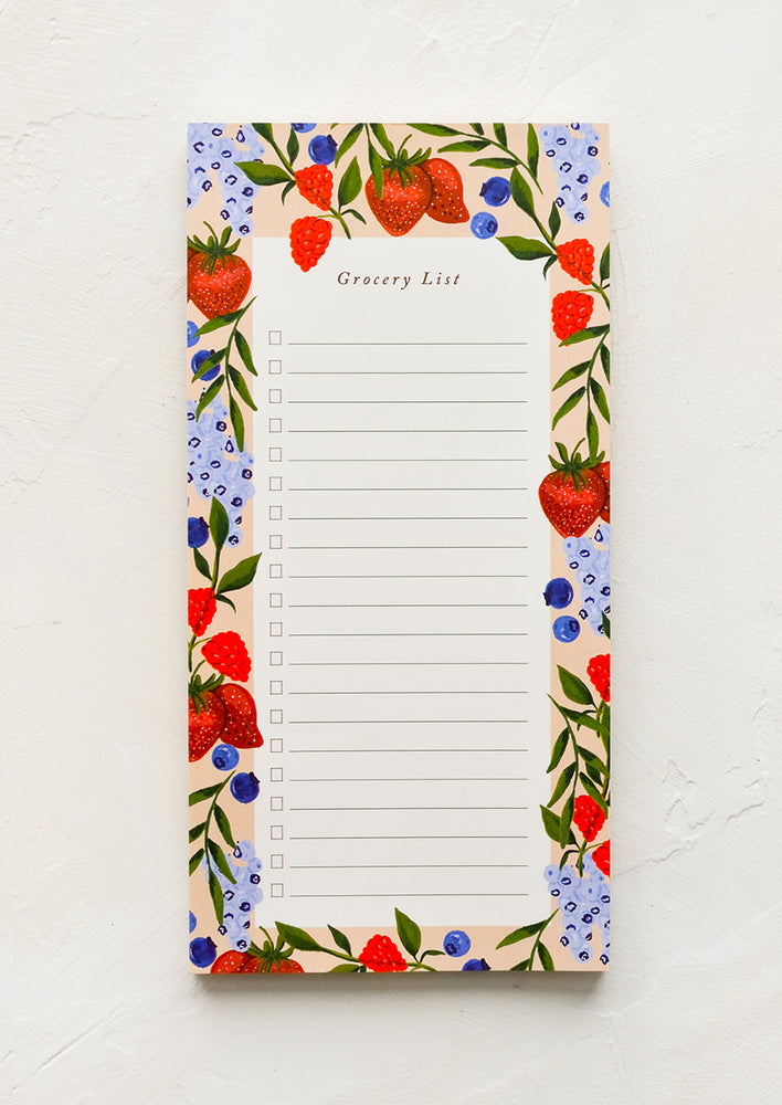 A list notepad with berry print border.