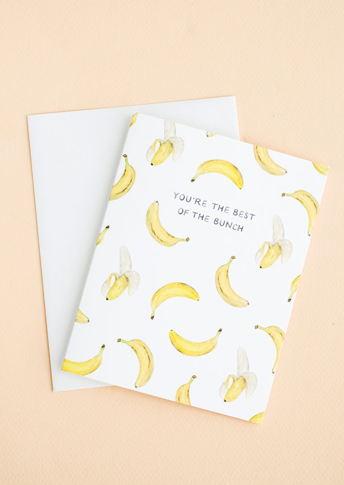 1: A greeting card with illustrated banana print and text at center reading "You're The Best Of The Bunch"