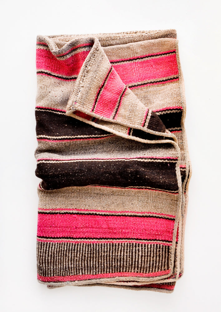 Vintage wool textile in pink, tan & brown striped pattern
