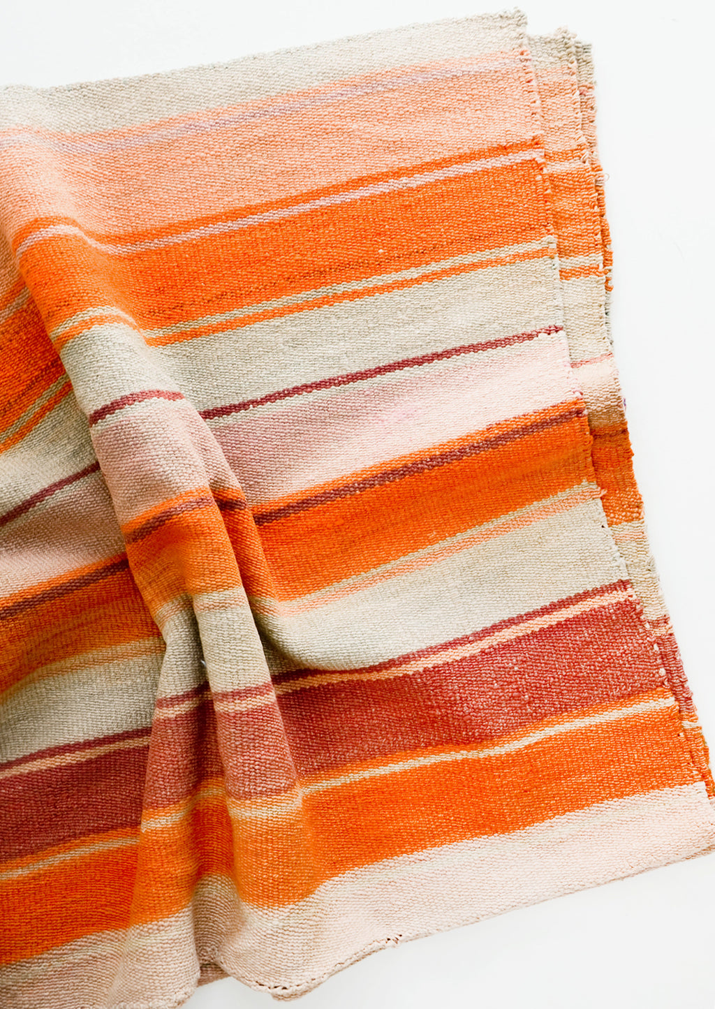 1: Woven textile intended for use as a rug or blanket, variegated colorful striped pattern.