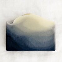 Indigo: A bar of soap in indigo style (layered charcoal pattern).