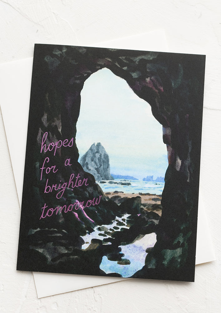 A card with image of grotto, text reads "Hope for a brighter tomorrow".