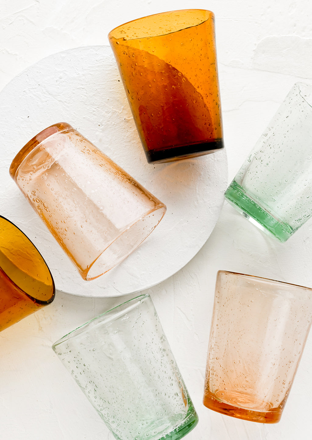 2: Colorful tapered glass tumblers.