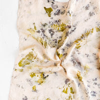 #03: Botanically dyed, one of a kind silk scarf with randomized splatters of color. Pale pink with moss green and grey.