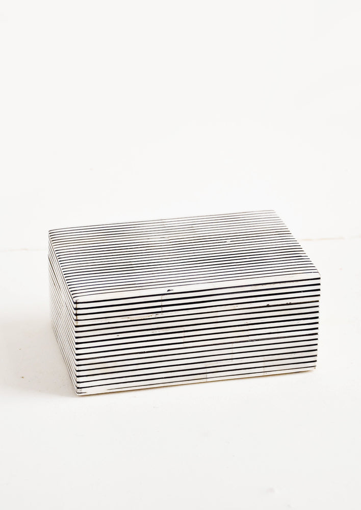 Small lidded storage box made from black & white striped bone