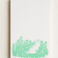 Fluffy Cat: A letterpress printed notepad with cat design at bottom.