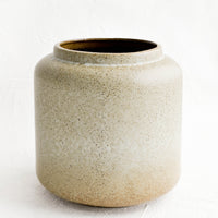 1: Cylindrical ceramic vessel with wide mouth opening suitable for use as a vase, planter or utensil holder