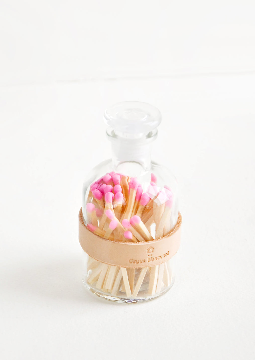 Blush: Leather Wrapped Match Jar in Blush - LEIF