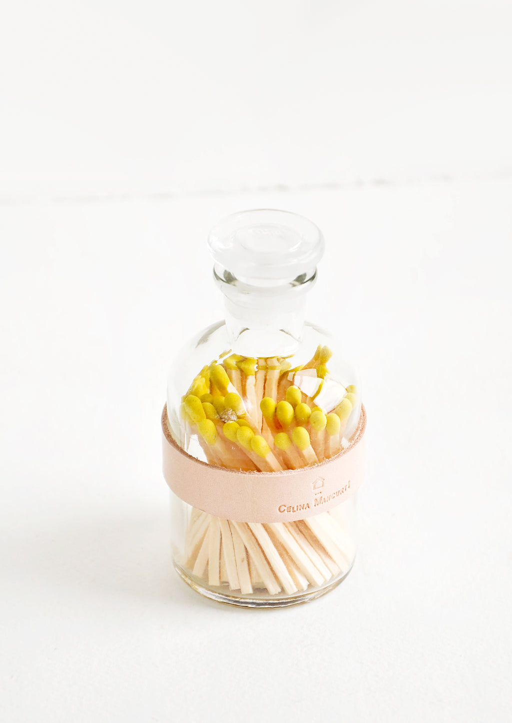 Yellow: Leather Wrapped Match Jar in Yellow - LEIF