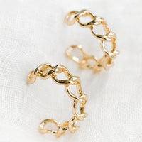 Gold: A pair of chainlink hoop earrings in gold.