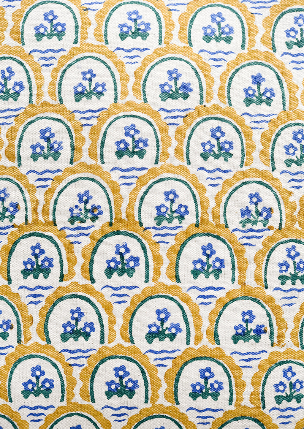 4: Yellow and blue floral block print motif.