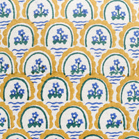 4: Yellow and blue floral block print motif.