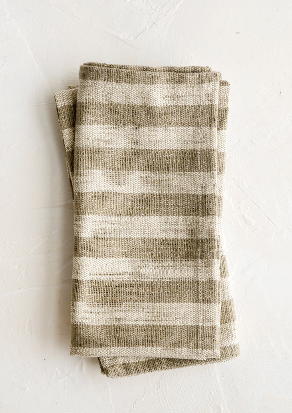 Tan / Ivory (Full Stripe): A pair of folded napkins in tan with wide ivory stripes throughout.