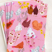 1: Pink notecards with chicken print.