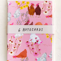 2: Pink notecards with chicken print.