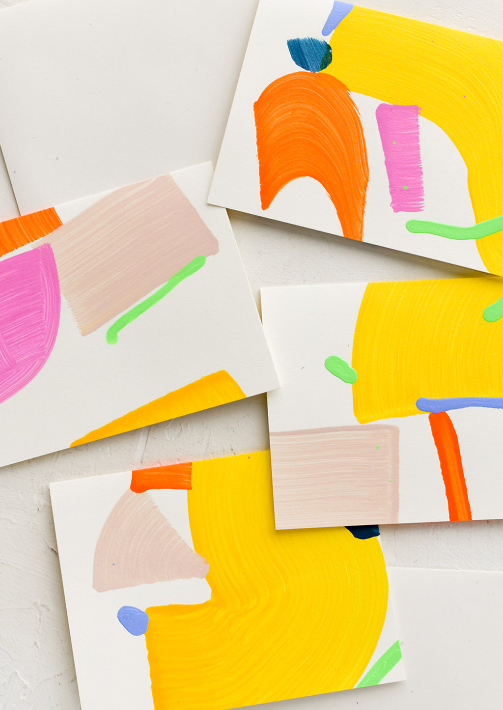 1: A set of saturated color abstract painted greeting cards.