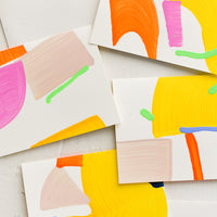1: A set of saturated color abstract painted greeting cards.