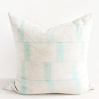 1: Square throw pillow in faded vintage fabric with vertical line print