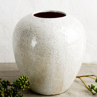 2: An off-white large ceramic vase with crackle pattern.