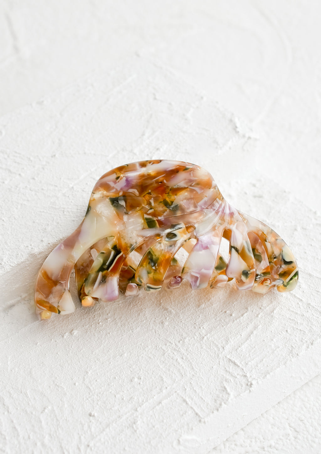 Floral Marble Multi: A marbled acetate hair clip in brown, green, white and lavender.