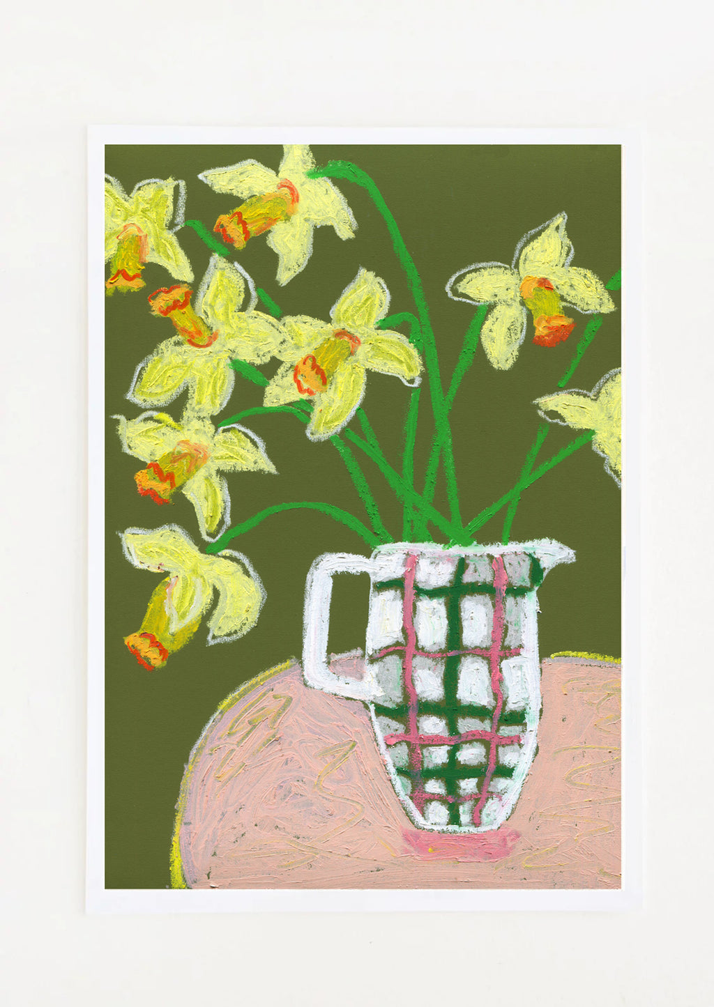 1: An art print of daffodil drawing.