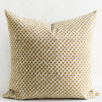 1: A block printed pillow in small scale floral print.