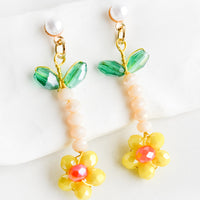 Yellow Multi: Beaded flower earrings in yellow with pearl post.