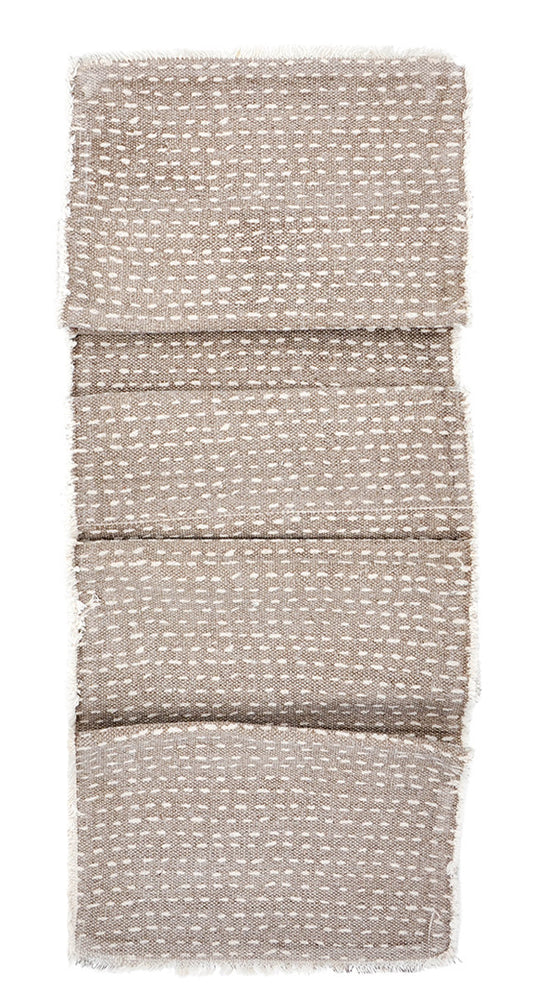 Dash Stitch Embroidered Table Runner in Taupe / White - LEIF