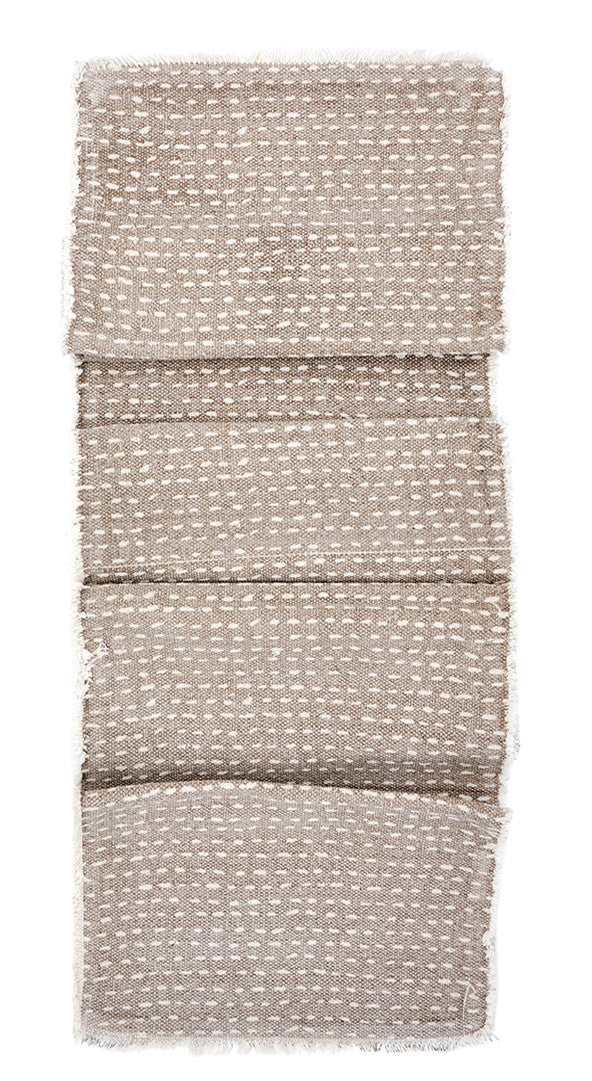 2: Dash Stitch Embroidered Table Runner in Taupe / White - LEIF