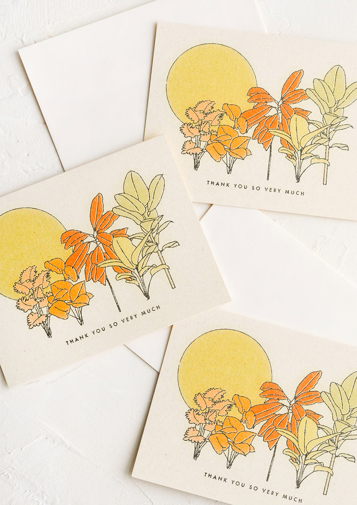 Three identical greeting cards with floral image and "Thank you so very much" at bottom.
