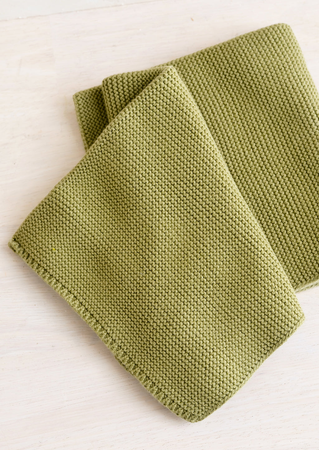 Olive: A knit cotton dish towel in olive green.