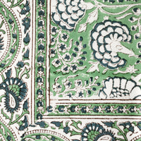 4: A block printed tablecloth with traditional print in blue and green shades.