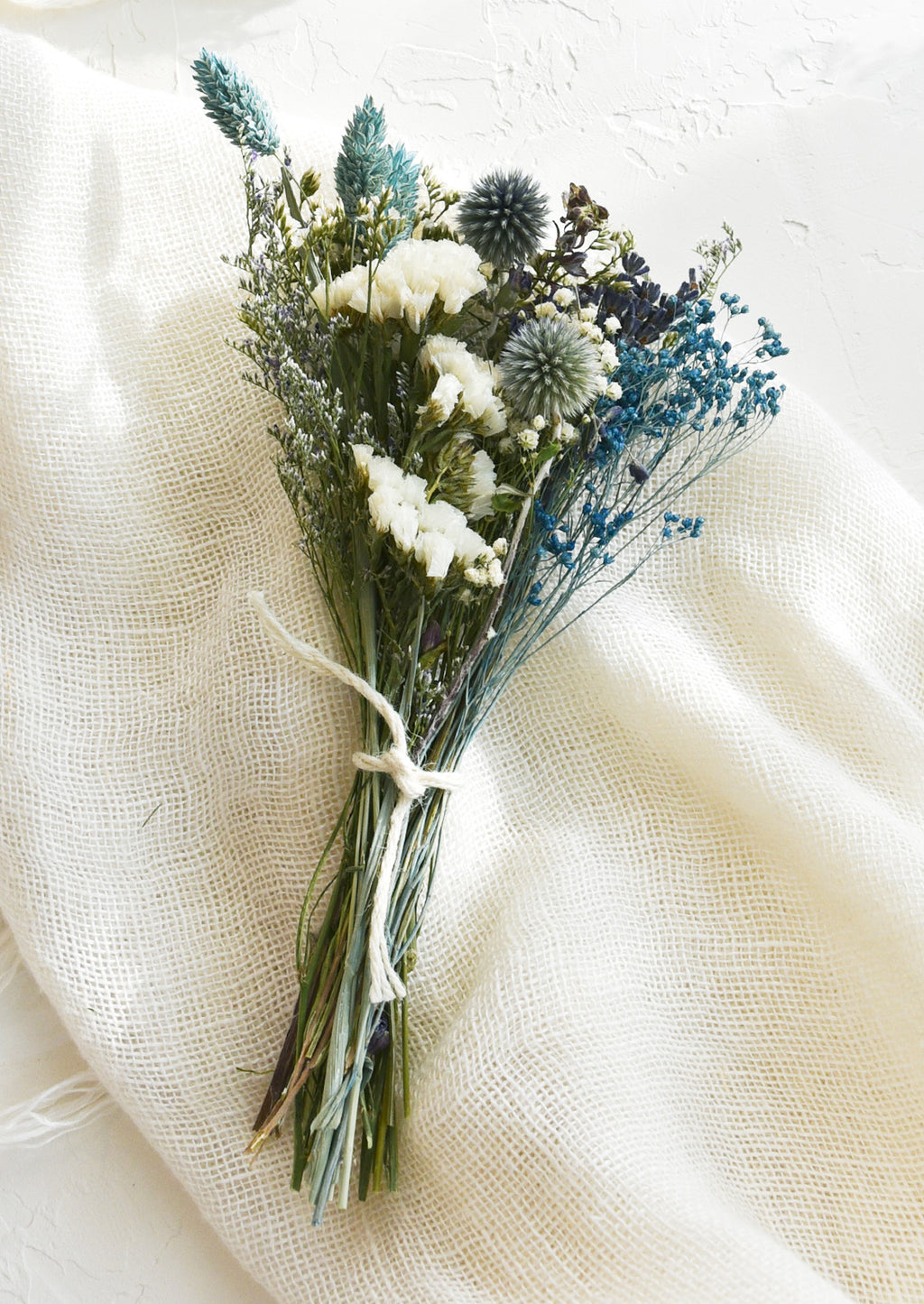 Coastal Multi: A bouquet of dried flowers in a blue and white mix.