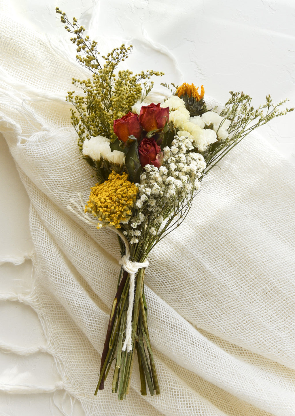 Prairie Multi: A bouquet of dried flowers in a red, yellow and white mix.