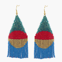 Blue Multi: A pair of geometric beaded earrings in blue colorway.