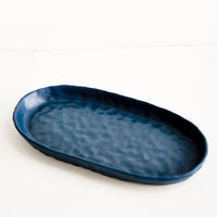 Deep Ocean: Dapple Textured Oval Shaped Ceramic Trays in Deep Ocean Blue Green - LEIF