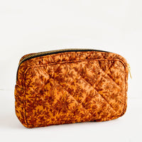 Small / Copper Floral Paisley: Flat and rectangular makeup travel bag with zip closure in copper floral print